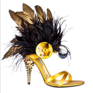 PRADA SATIN FEATHER JEWELED HEEL SANDAL NIB SZ 39